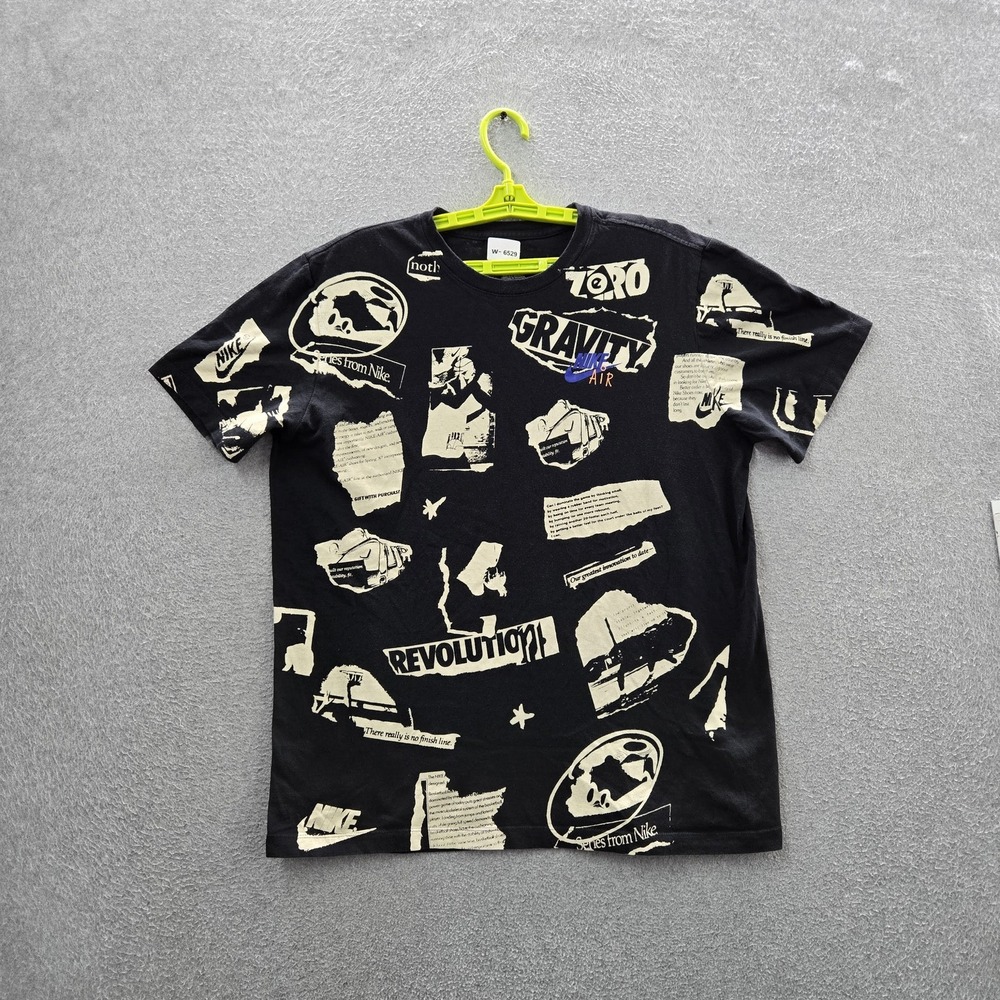 Nike Men Shirt L Black Graphic Legacy Allover Print‎ Short Sleeve Logo